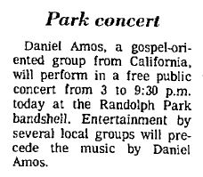 Daniel Amos Randolph Park Article 1976